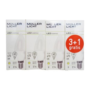 Müller-Licht LED kaarslamp E14 5,5W 2.700K set 3+1 470lm mat