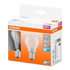 OSRAM Classic A LED lamp E27 7,5W 4.000K mat per 2
