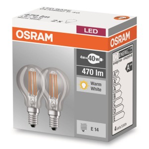 OSRAM E14 4W 827 Led-druppellamp 2-delige set
