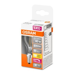 OSRAM LED druppellamp E14 4,8W filament 2.700K dimbaar