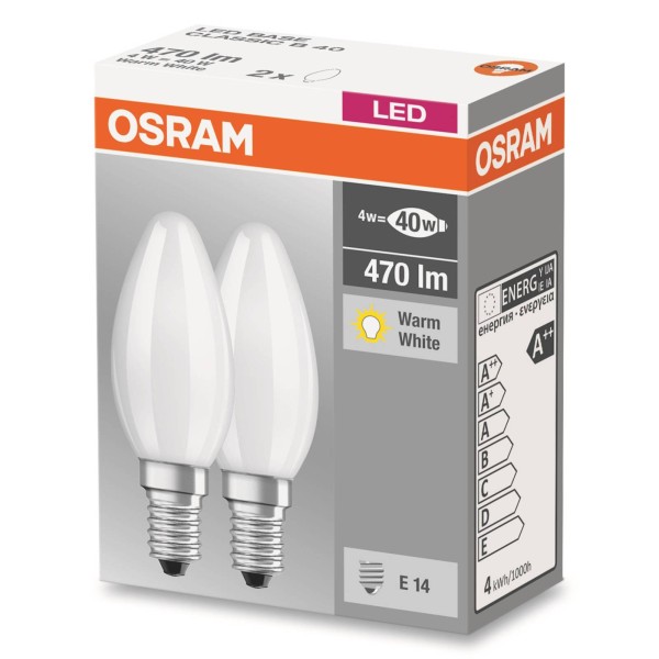 Osram led kaarslamp e14 4w 827 mat 2 per set