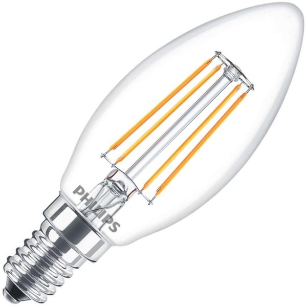 Philips kaarslamp led filament 4w (vervangt 40w) kleine fitting e14