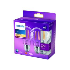 Philips LED lamp E27 4,3W 2.700K filament per 2