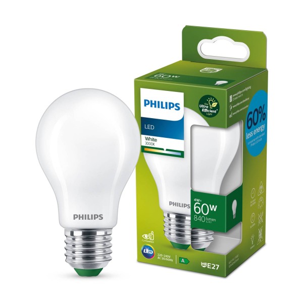 Philips led lamp e27 a60 4w 840lm mat 3. 000k