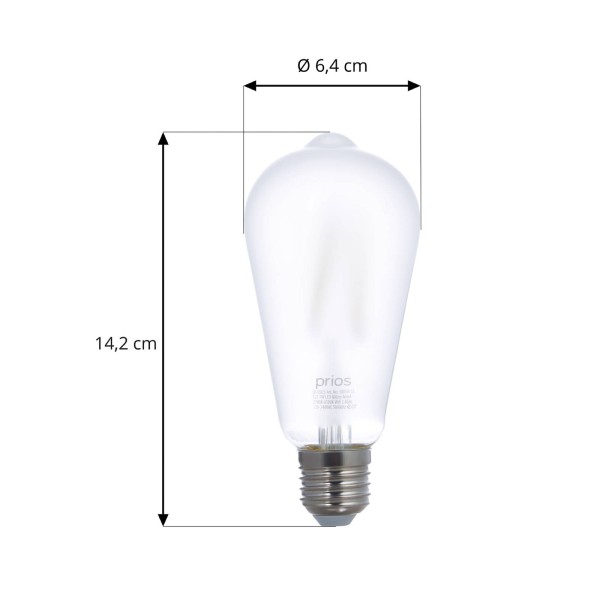 Prios led e27 lamp st64 7w wlan mat per 2 1