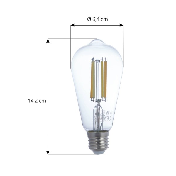 Prios led filament lamp e27 st64 7w wlan per 2 1