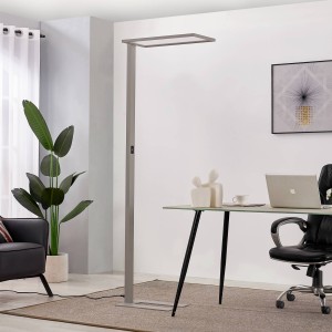 Prios Taronis LED kantoor vloerlamp, dimmer, zilver