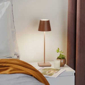 Zafferano LED tafellamp Poldina met accu, draagbaar, bruin