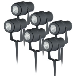 V-TAC Set van 6 LED aluminium prikspots 12 Watt 720 lumen 4000K IP65 waterdicht – Grijs