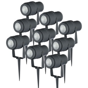 V-TAC Set van 9 LED aluminium prikspots 12 Watt 720 lumen 4000K IP65 waterdicht – Grijs