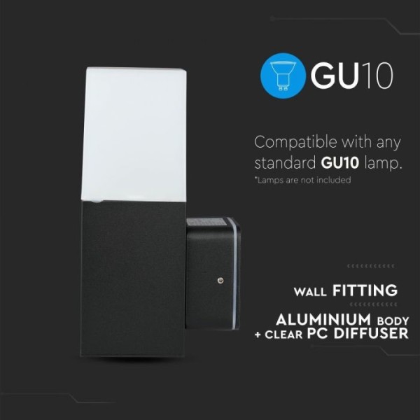 V tac wandlamp gu10 vierkant zwart aluminium ip54 2