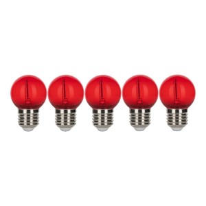 Bailey 5x Kogellamp Rood | LED Filament 0,6W | Grote fitting E27 Plastic