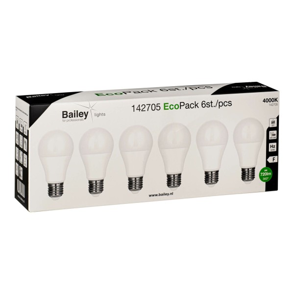 Ecopack bailey voor verstandig gemak. Hierbij worden er 6 stuks populaire led ecobasic lampen in 1 verpakking aangeboden. De naam ecopack is gekozen omdat de lampen economisch gunstig liggen qua prijs en ecologisch verpakt zijn in een doos zonder plastic en slechts 1 kleur inkt. De gebruiker hoeft bovendien maar 1 keer een verpakking open te maken en heeft minder afval. Omgevingstemperatuur bereik: -20°c tot +40°c.