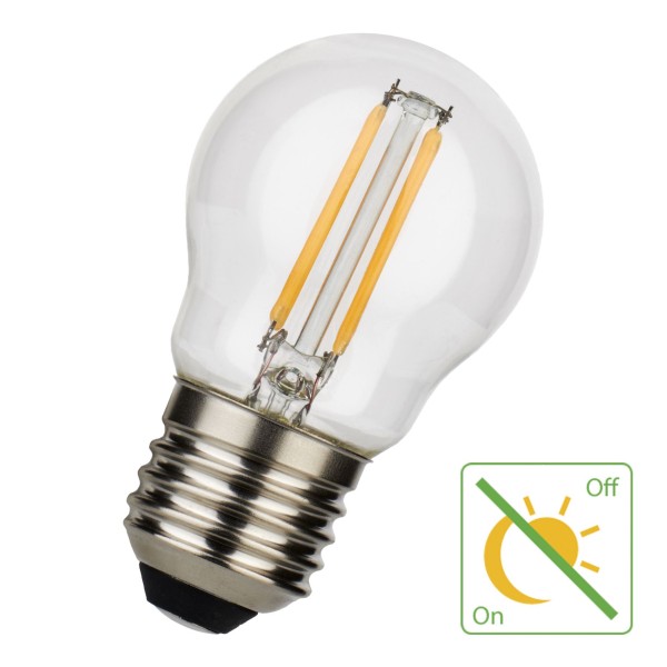 Led filament lamp met een dag/nacht sensor. In de voet van de lamp zit een sensor die reageert op het licht (niet op kunstmatig licht). Bij schemer (< 20 lux) gaat de lamp aan en zodra het licht weer zijn intrede doet gaat de lamp in de slaapstand. Men kan de lamp derhalve gewoon “aan” laten en hoeft nooit meer te denken “had ik de lampen nou aan laten staan”? Hierdoor is deze led lamp nog energiezuiniger en duurzamer dan hij al is.