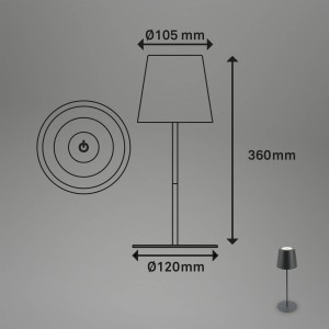 Briloner LED tafellamp 7508015, antraciet 2.700 K IP44 Touchdim