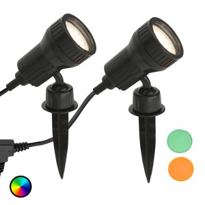 Briloner set van 2 – LED grondspies lamp Terra w. kleurfilters