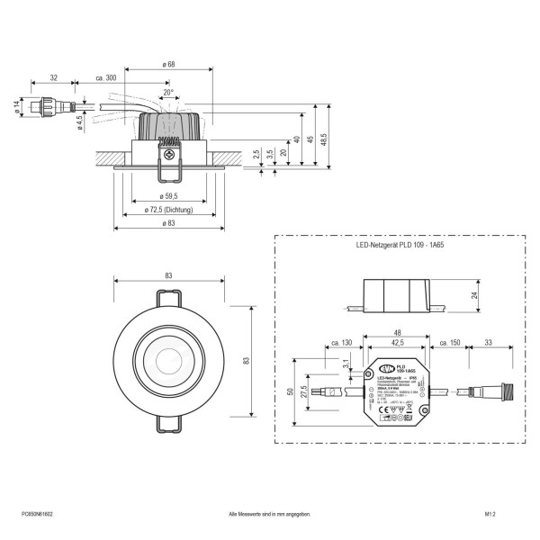 Evn pc65 inbouwlamp rond