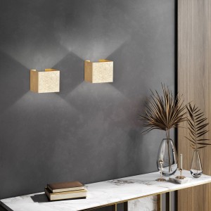 FISCHER & HONSEL LED buitenwandlamp Wall, kubusvormig, bladgoud