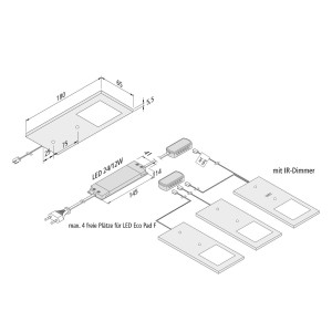 Hera LED meubelverlichting Eco-Pad F 3x-set 3.000K alu