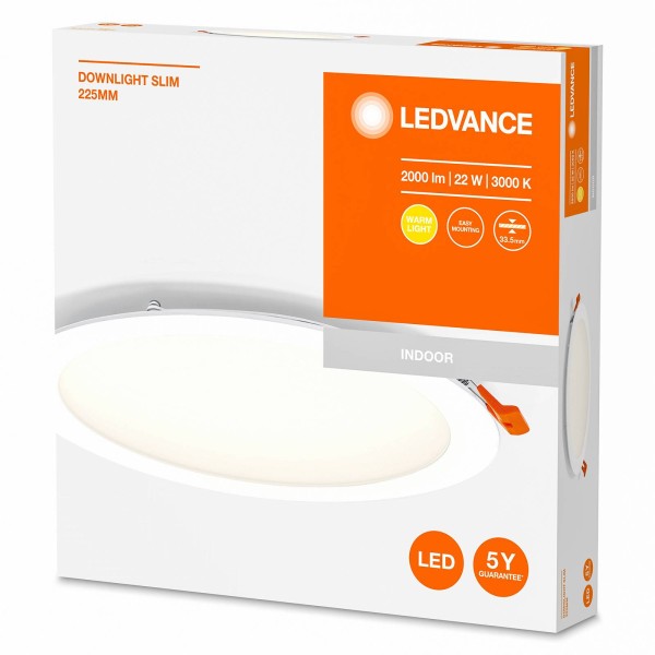 Ledvance recess slim led inbouwlamp ø22cm 3000k