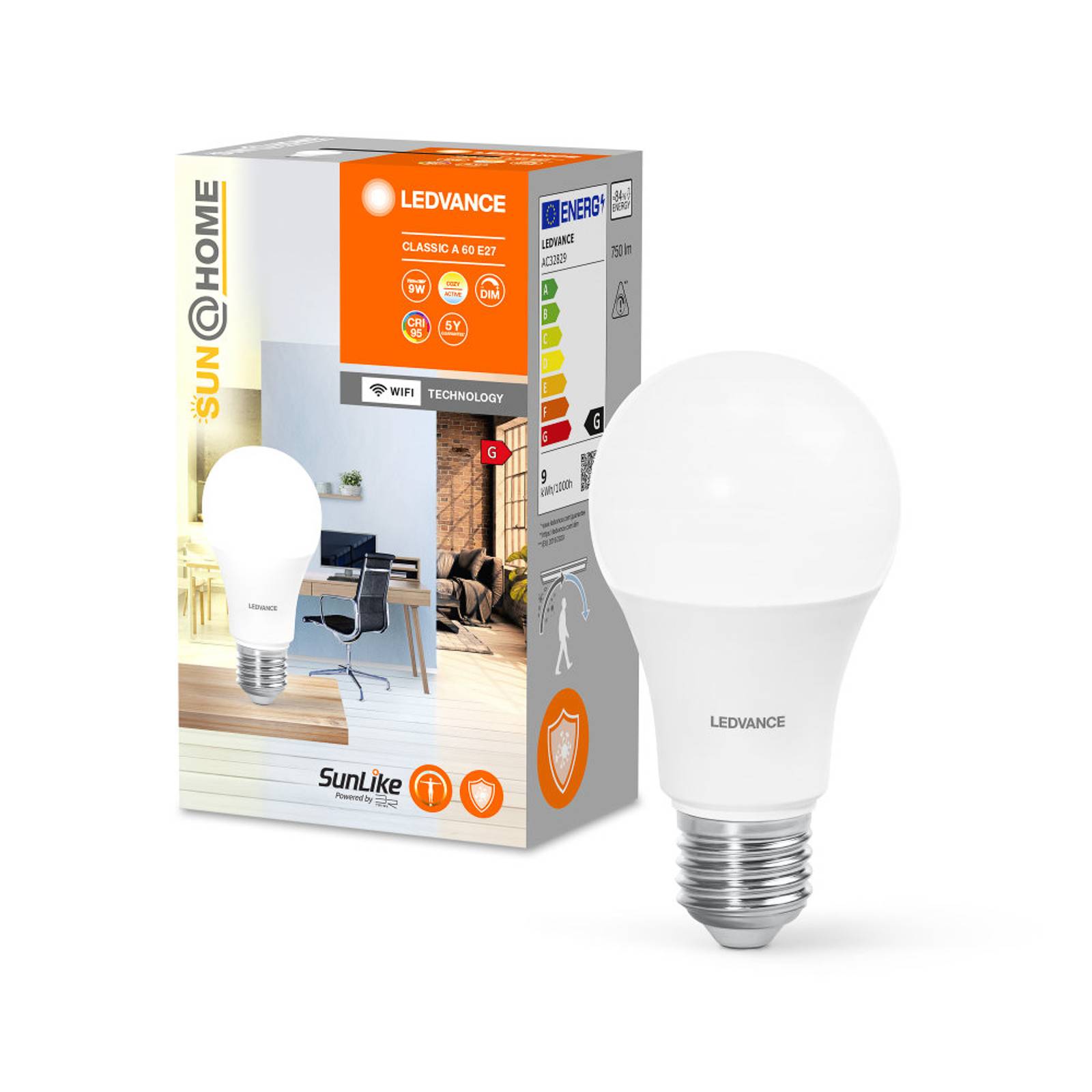 LEDVANCE SMART+ LEDVANCE Sun@Home Classic A 40 E27 9W CCT 922