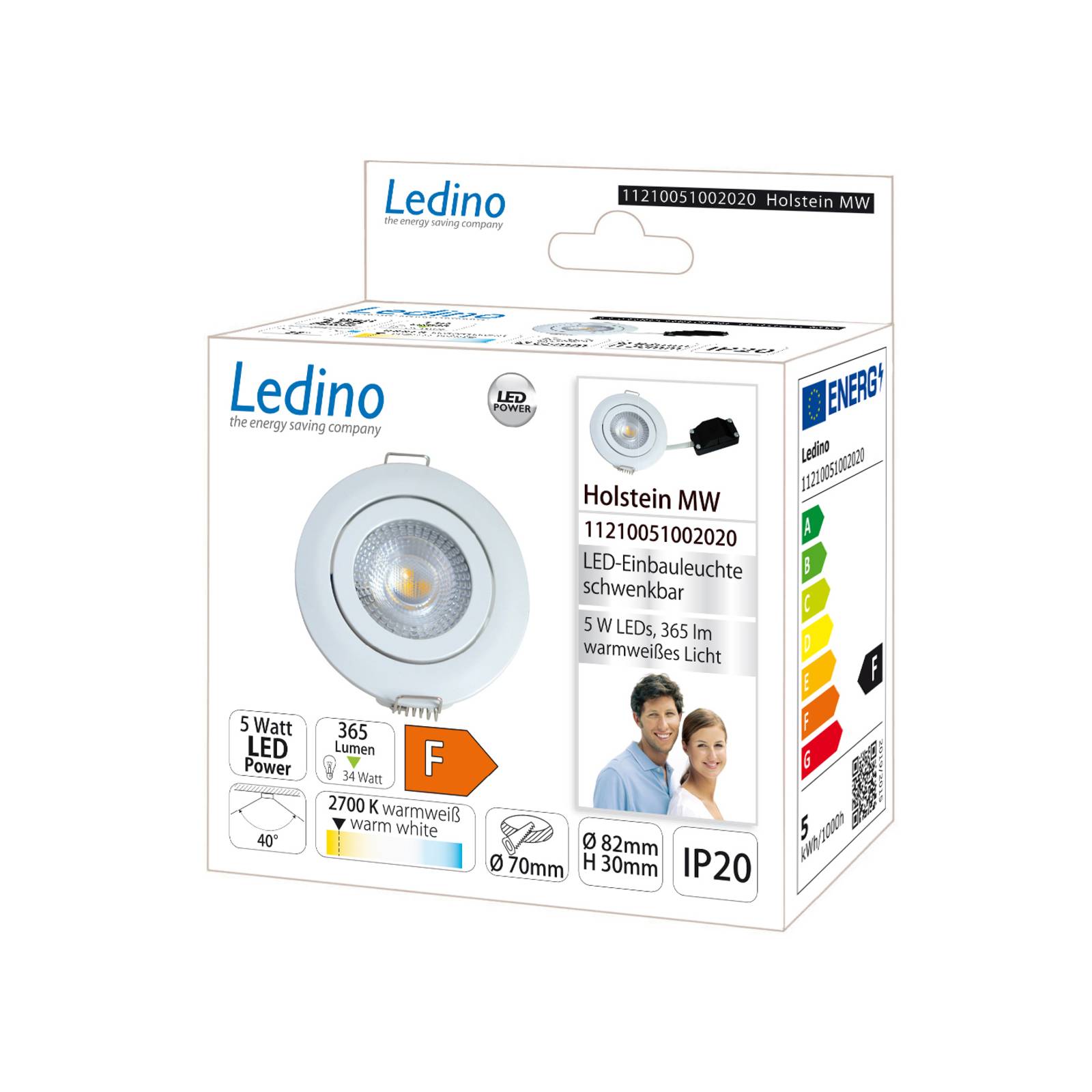 Ledino led inbouwlamp holstein ms, ip20 40°, wit