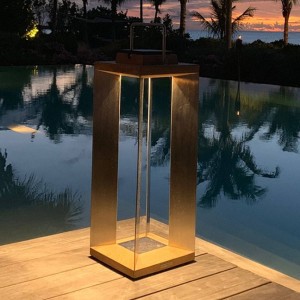 Les Jardins Teckinox LED-lantaarn op zonne-energie, teak/staal, 65,5cm