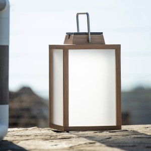 Les Jardins Tradition teak LED lantaarn op zonne-energie Hoogte 40 cm