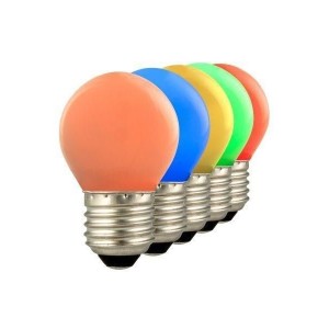 Lighto | 5x LED Kogellamp Plastic | Grote fitting E27 | 1W Rood/Geel/Oranje/Groen/Blauw