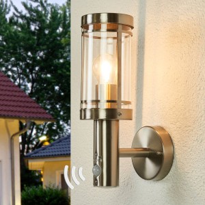 Lindby Buitenwandlamp Djori met sensor, roestvrij staal