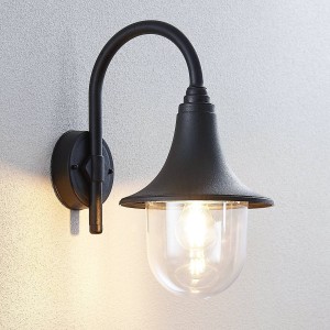 Lindby Buitenwandlamp Nalevi, gebogen, zwart