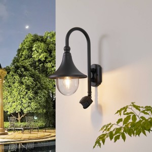 Lindby Daphne-buitenwandlamp, zwart, met sensor