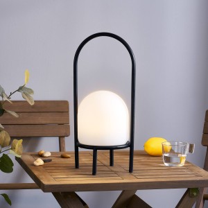 Lindby Eleia LED terraslamp, zwart, metaal, oplaadbare batterij