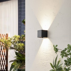 Lindby LED buitenwandlamp Nivar, hoekig, zwart, metaal