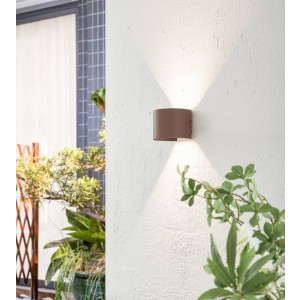 Lindby LED buitenwandlamp Nivar, rond, roestbruin, metaal