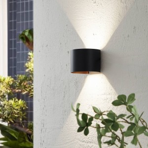 Lindby LED-buitenwandlamp Nivar, rond, zwart/goudkleurig