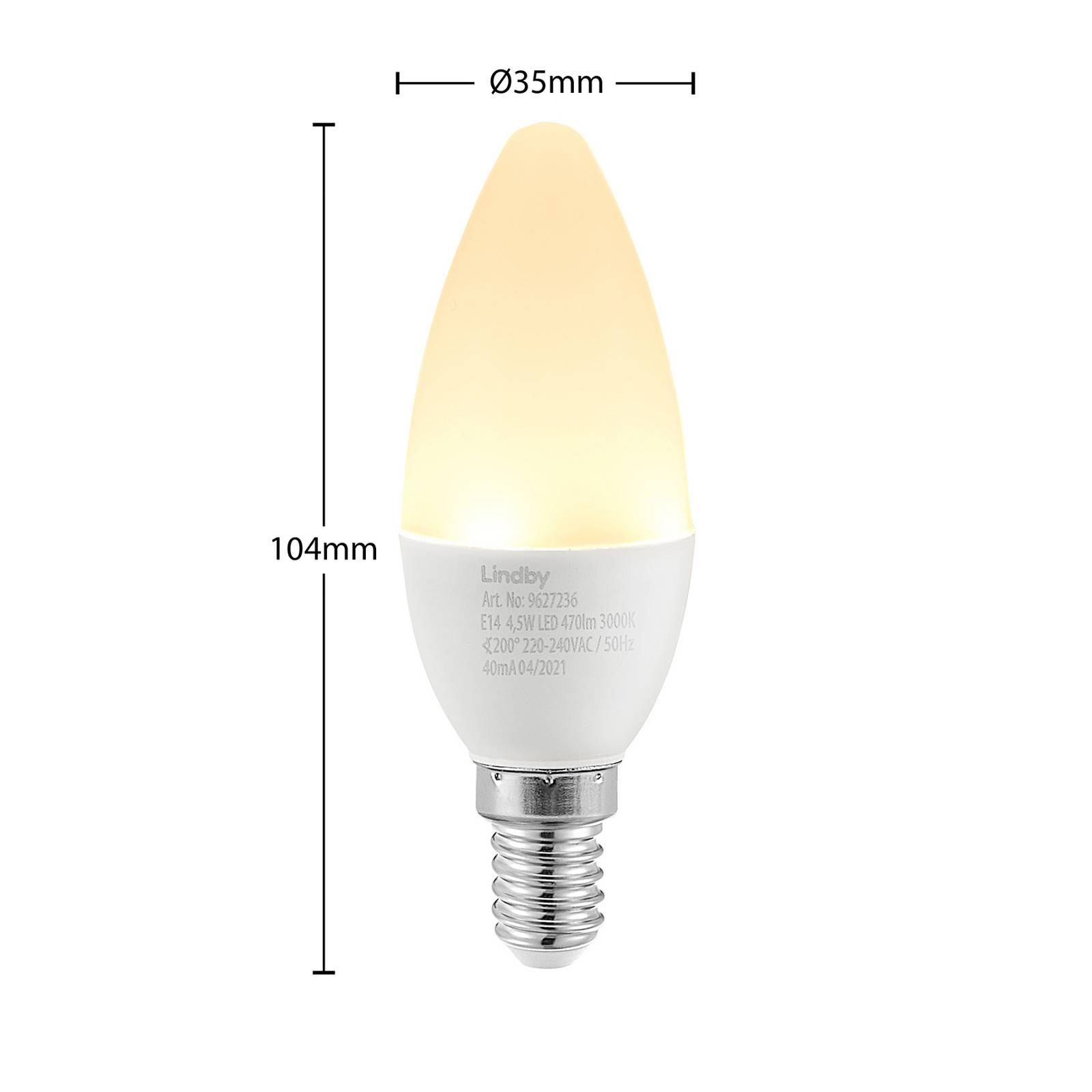 Lindby led kaarslamp e14 c35 4,5w 3. 000k opaal