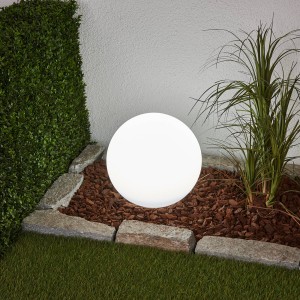 Lindby LED lamp op zonne-energie Lago, Ø 30 cm, bol, grondpin, wit