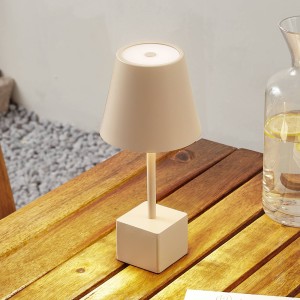 Lindby LED oplaadbare tafellamp Janea CUBE, beige, metaal