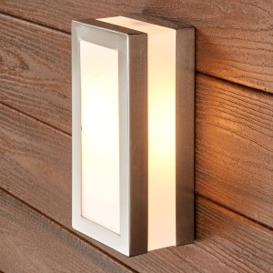 Lindby Rechthoekige roestvrijstalen outdoor wandlamp Odis