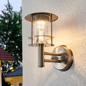 Lindby Roestvrijstalen solar buitenwandlamp Sumaya, LED