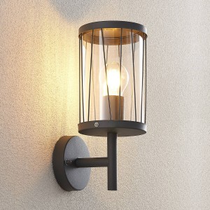 Lindby Yonan buitenwandlamp, rond, donkergrijs,E27