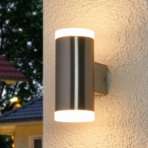 Lindby tweeflammige LED buitenwandlamp Eliano, RVS