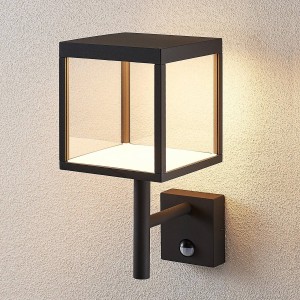 Lucande LED buitenwandlamp Cube, grafiet, met sensor