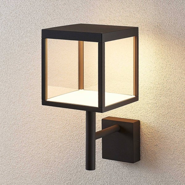 Lucande led buitenwandlamp cube met glazen kap