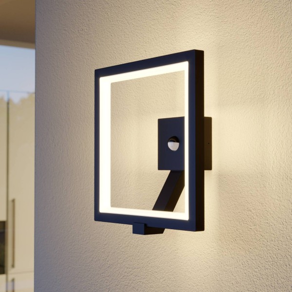 Lucande led buitenwandlamp square grafietgrijs met sensor