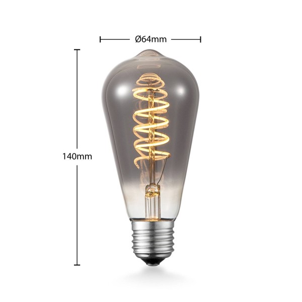 Lucande led lamp e27 st64 4w 1. 800k dimbaar smoke