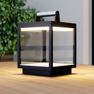 Lucande LED oplaadbare tafellamp Cube, aluminium, USB, IP54, dimbaar