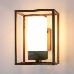 Moretti Luce Buitenwandlamp Cubic³ 3363 messing antiek/opaal