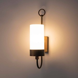 Moretti Luce Buitenwandlamp Silindar 3355, messing antiek/opaal